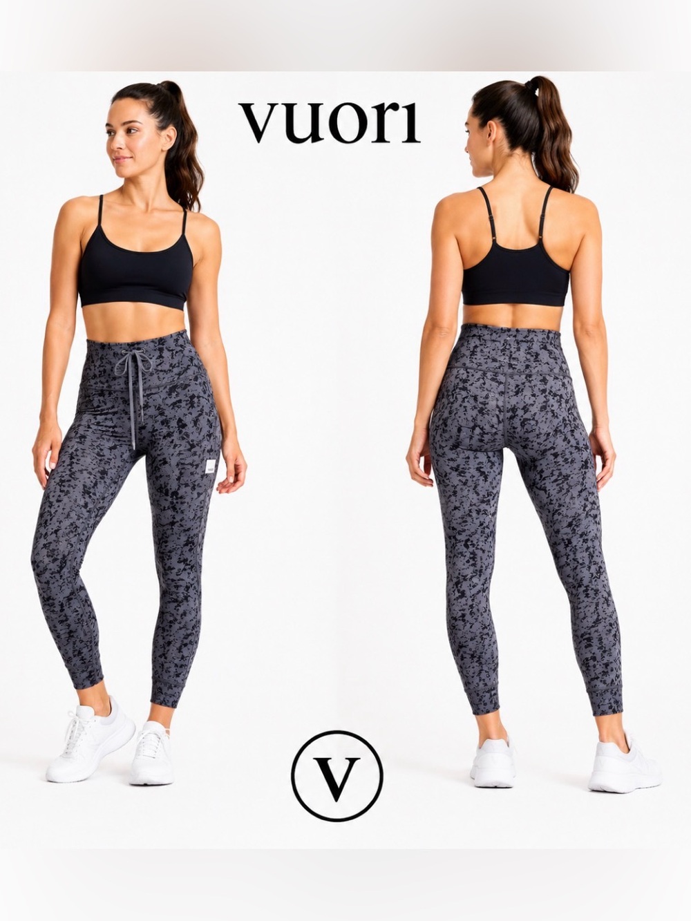 Vuori Black & Gray High-Rise Patterned Leggings